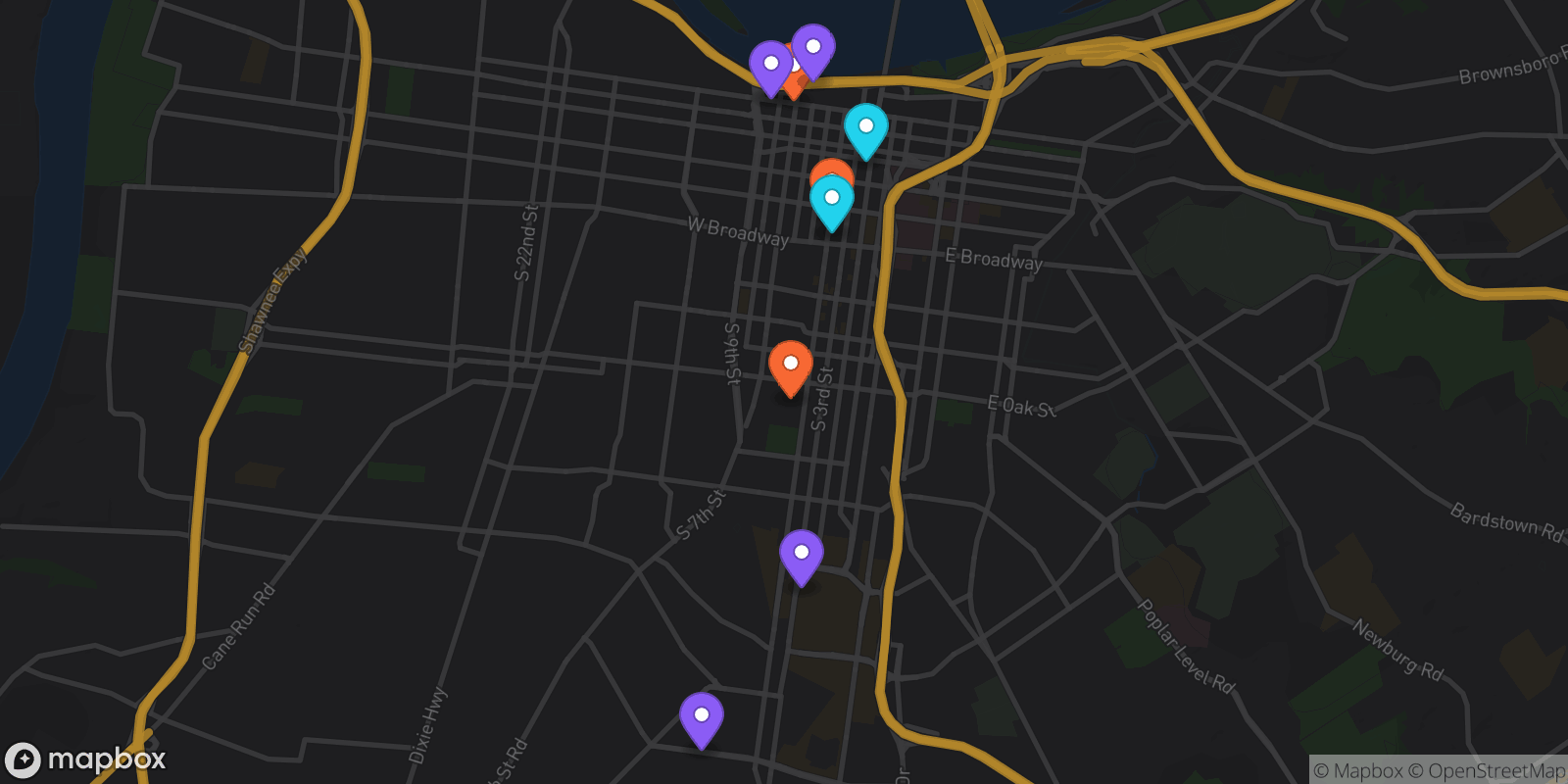 Map showing 9 locations