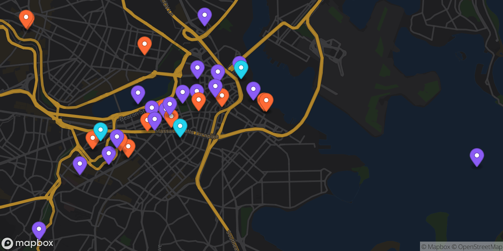 Map showing 36 locations