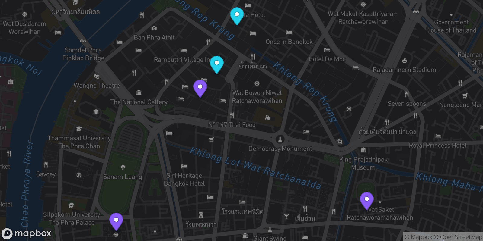 Map showing 5 locations