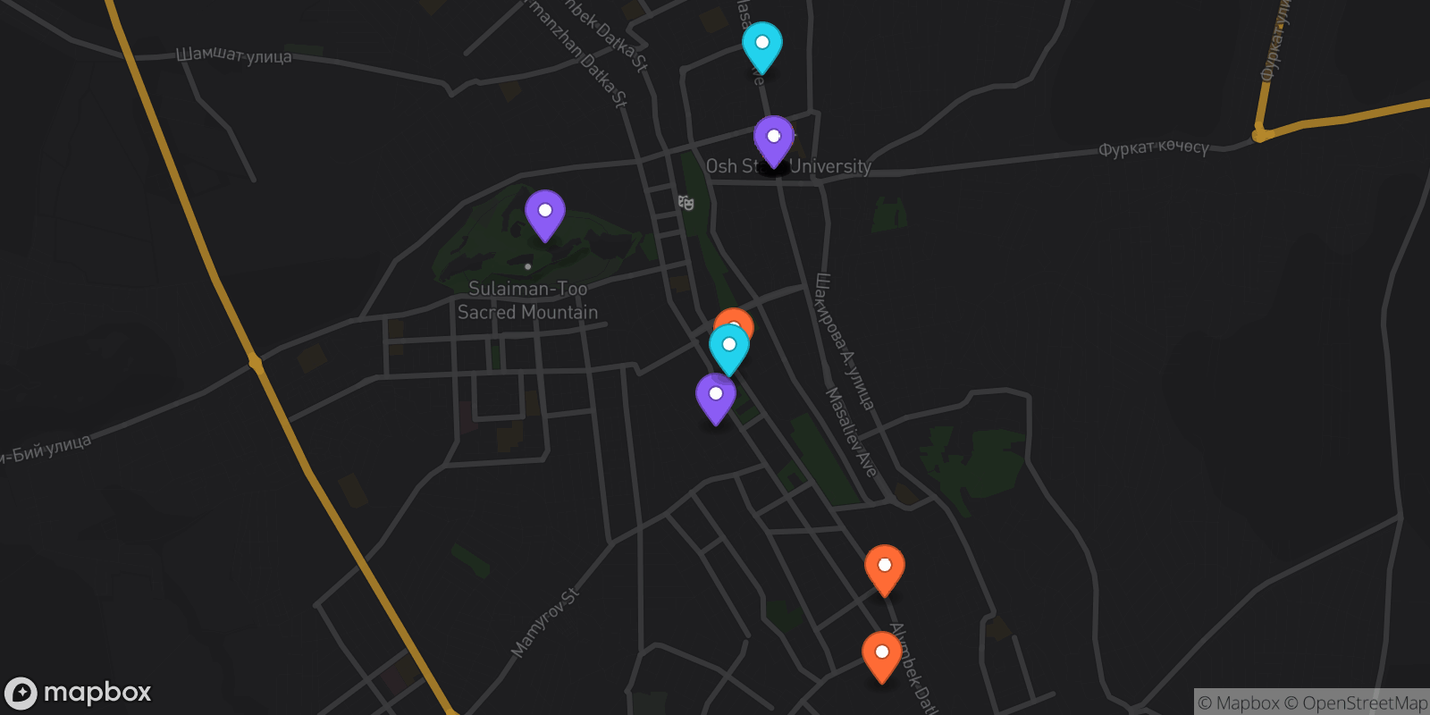 Map showing 16 locations
