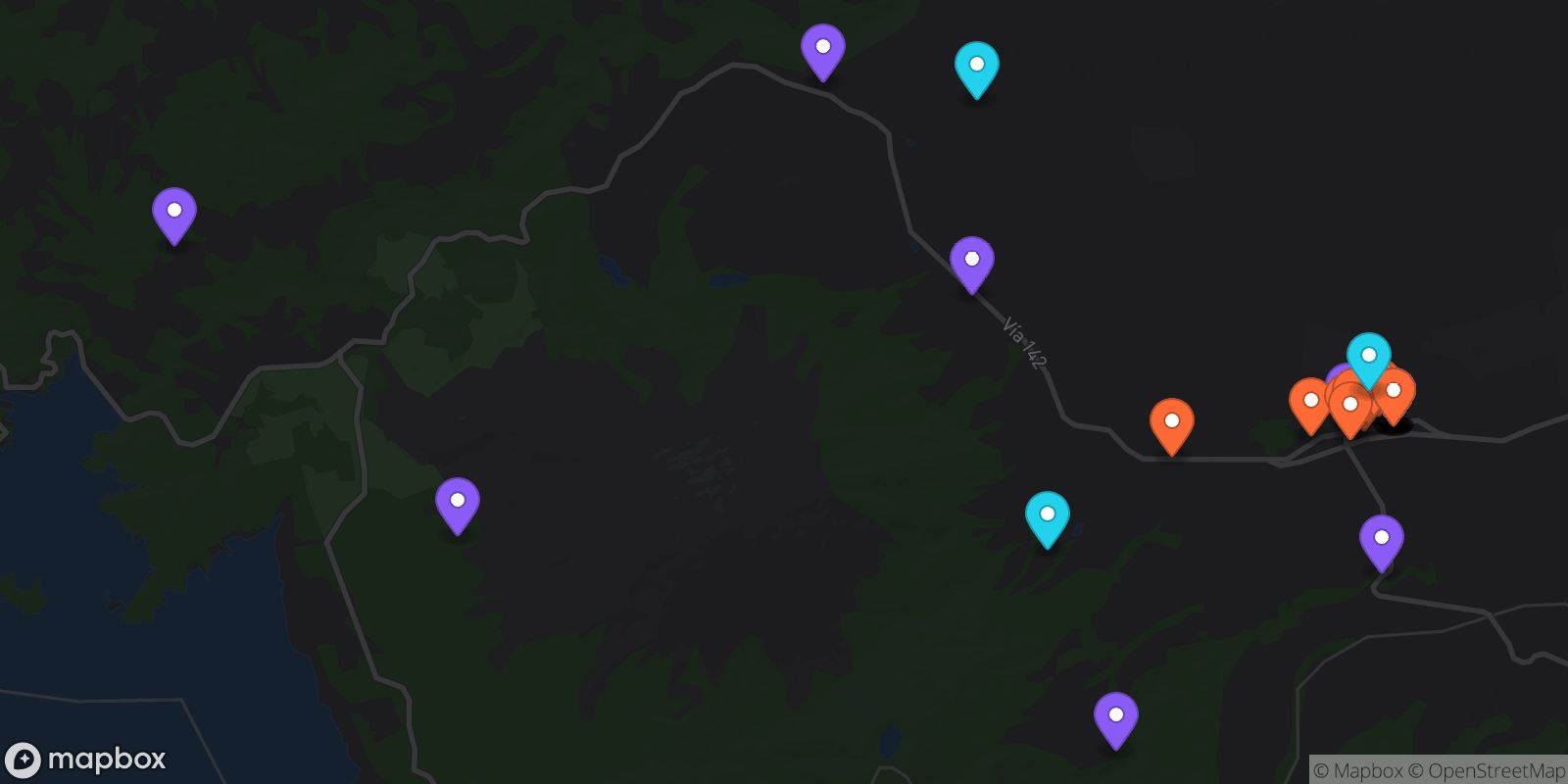 Map showing 31 locations