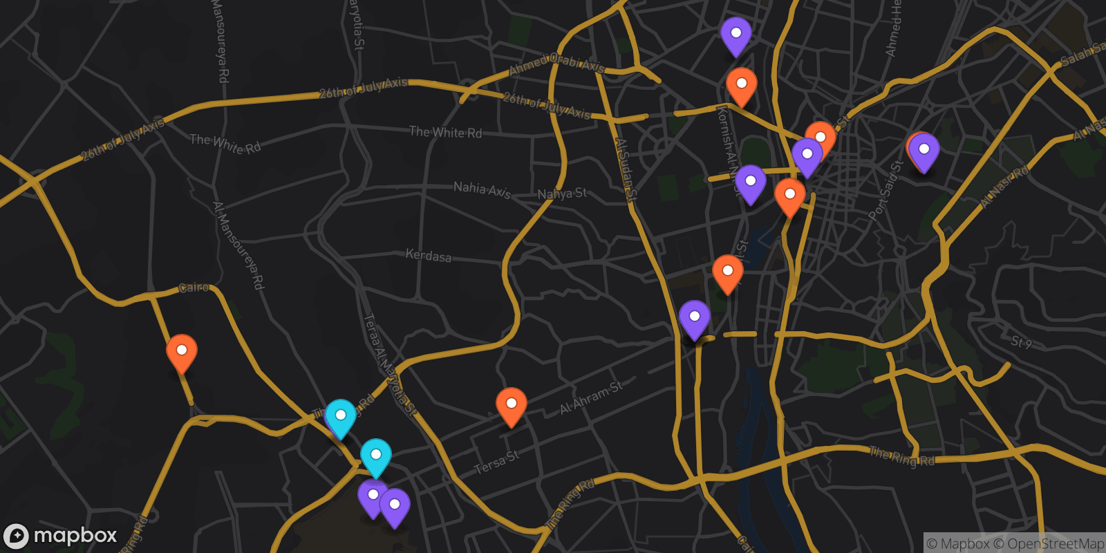 Map showing 20 locations