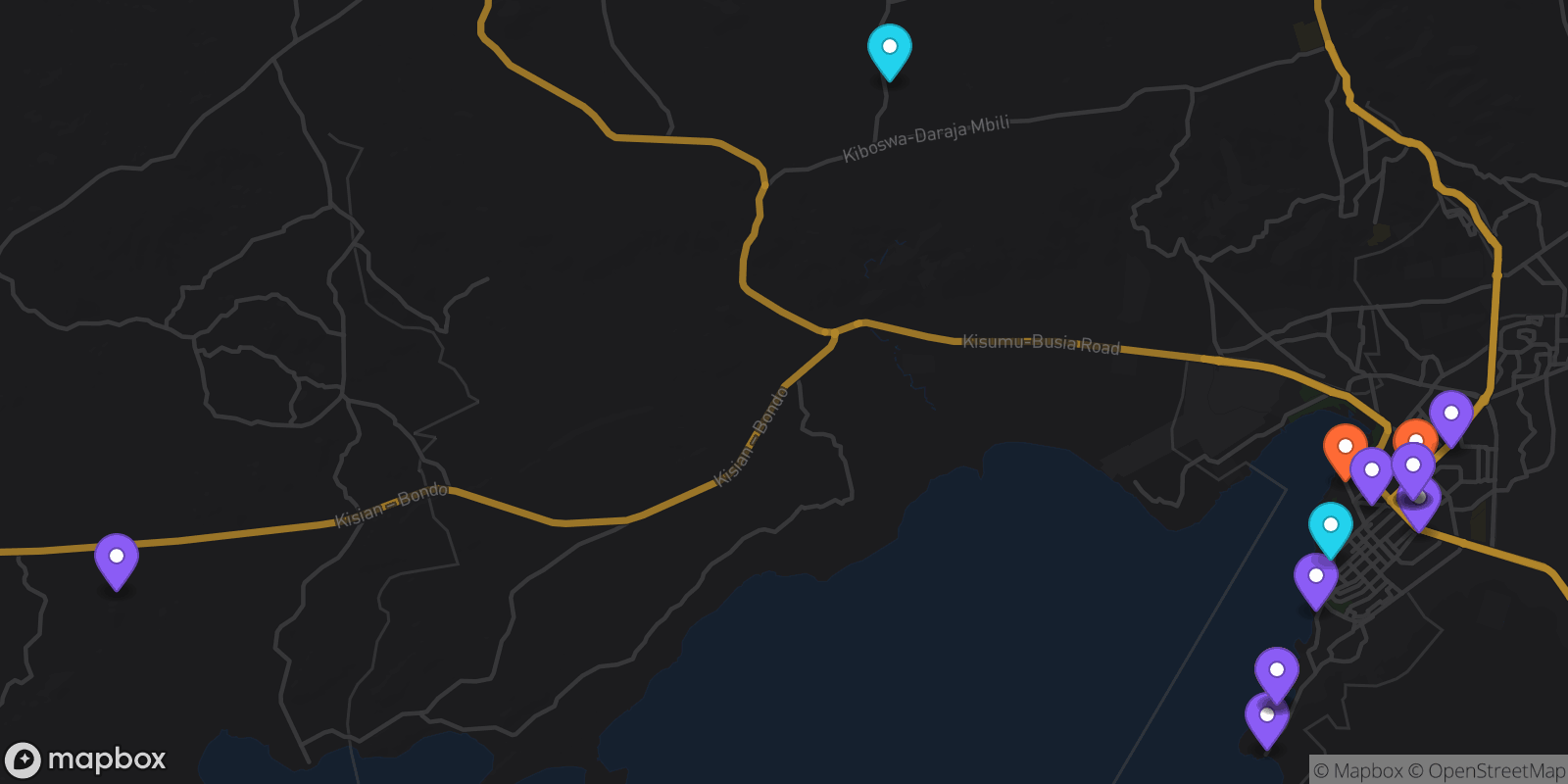 Map showing 17 locations