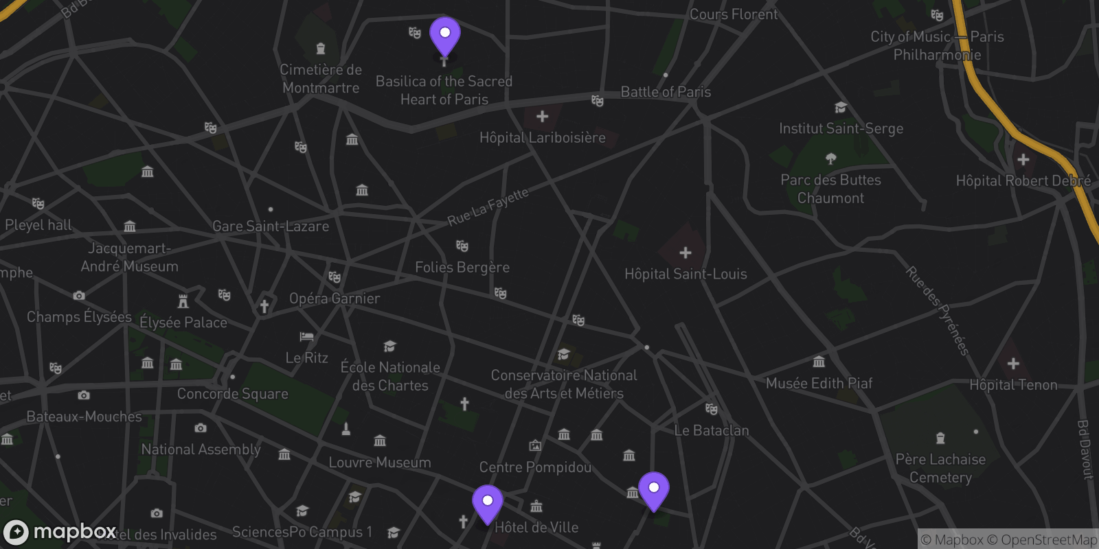 Map showing 3 locations