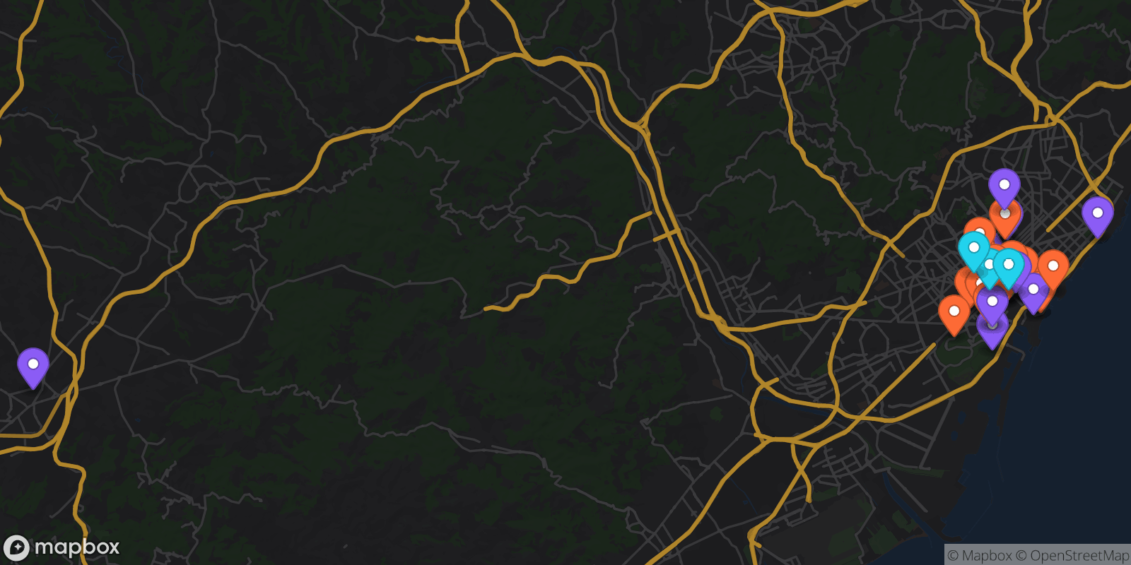 Map showing 34 locations