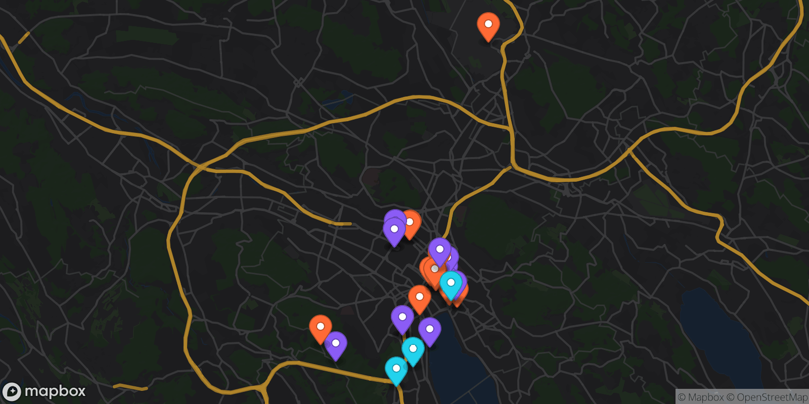 Map showing 31 locations