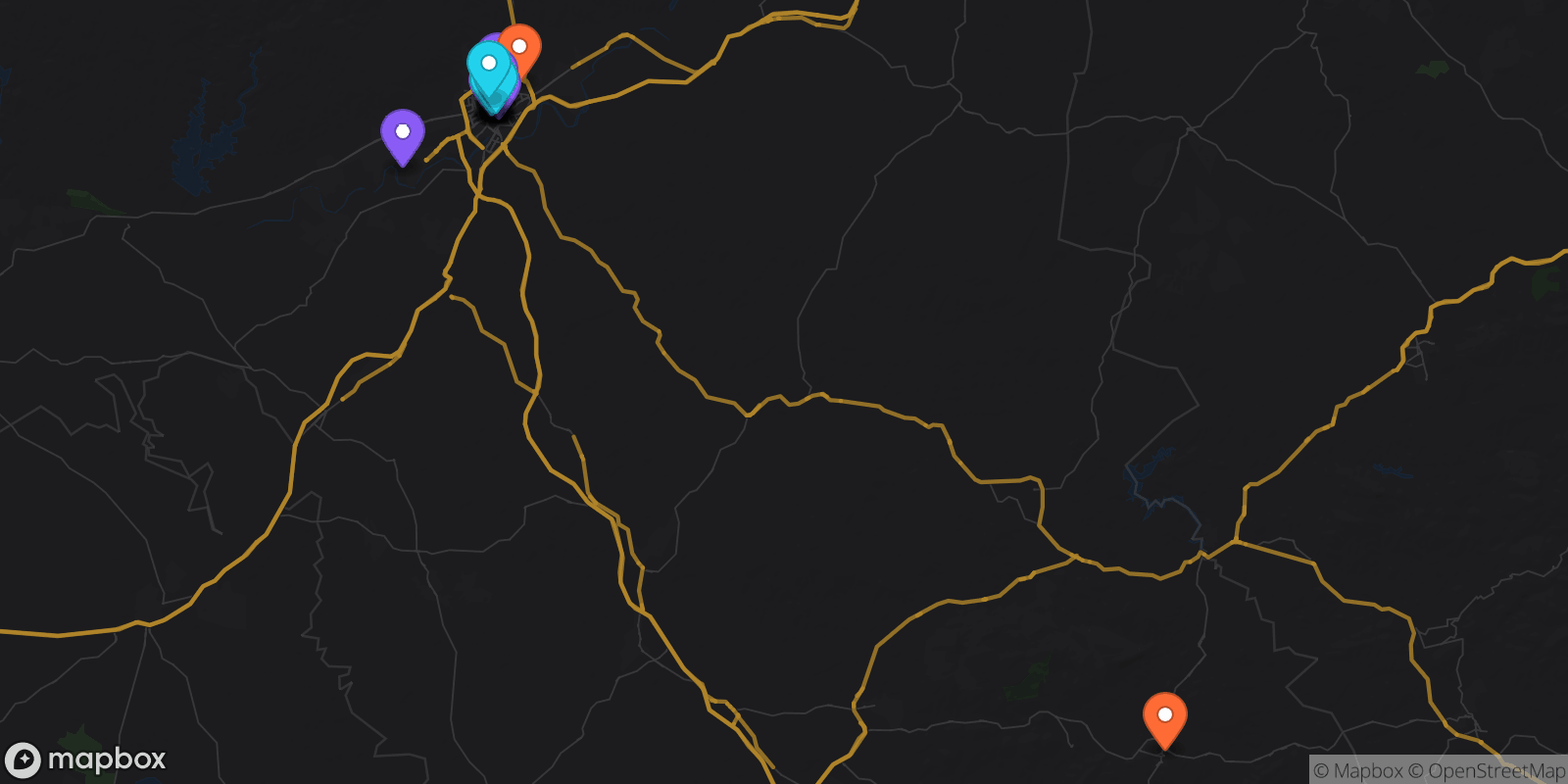 Map showing 27 locations