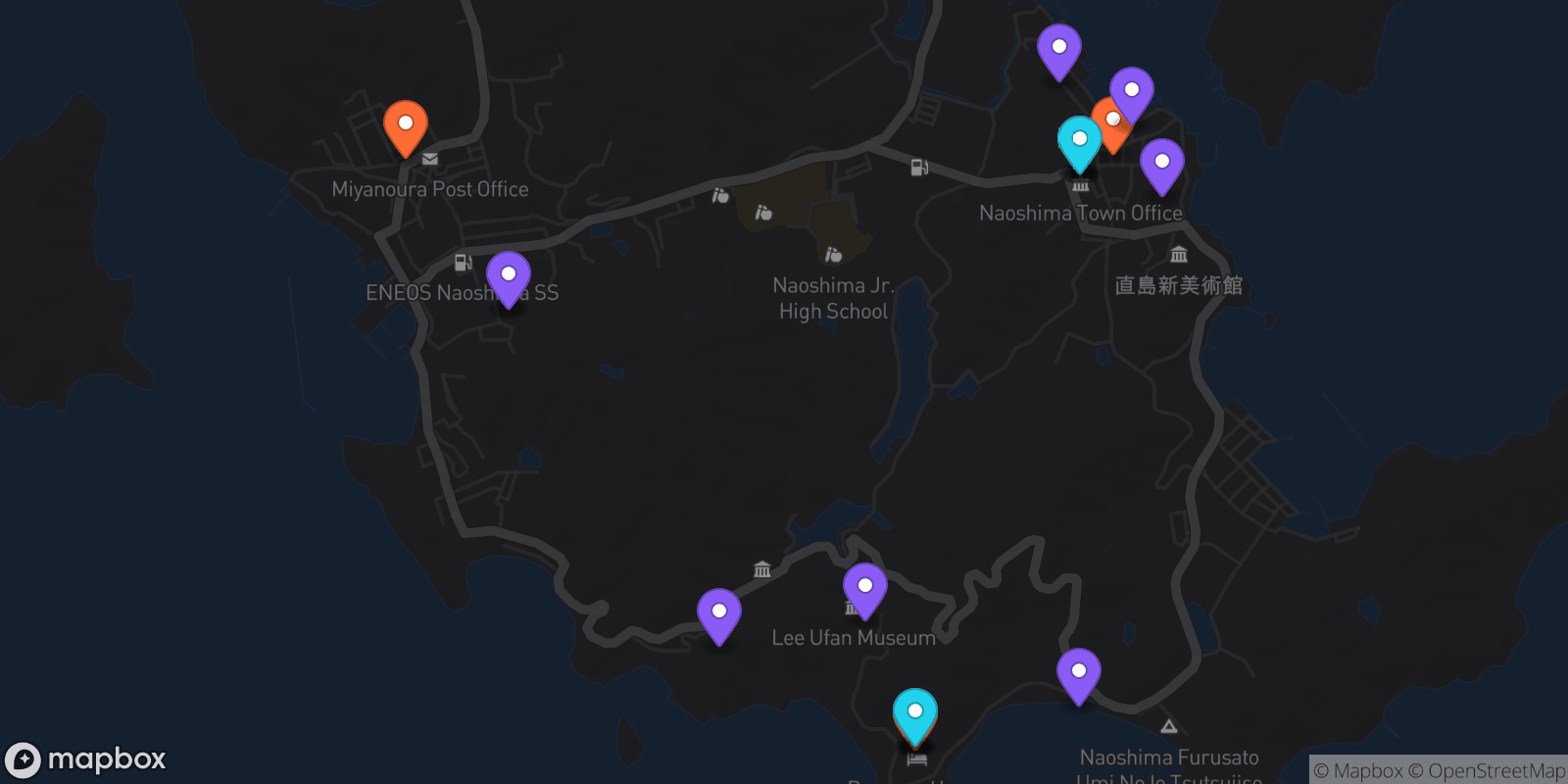 Map showing 18 locations