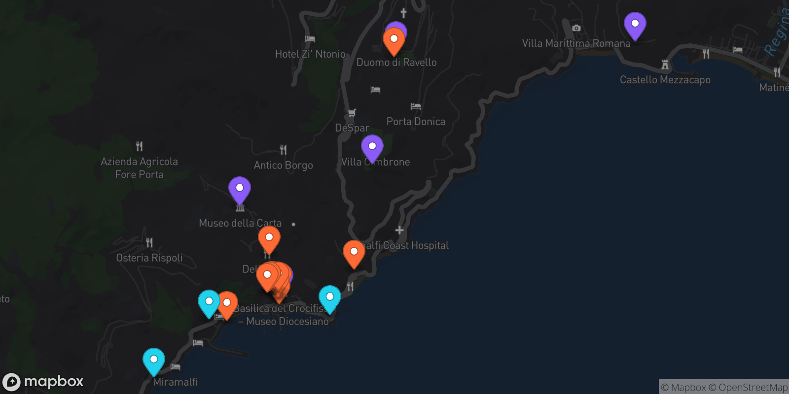 Map showing 22 locations
