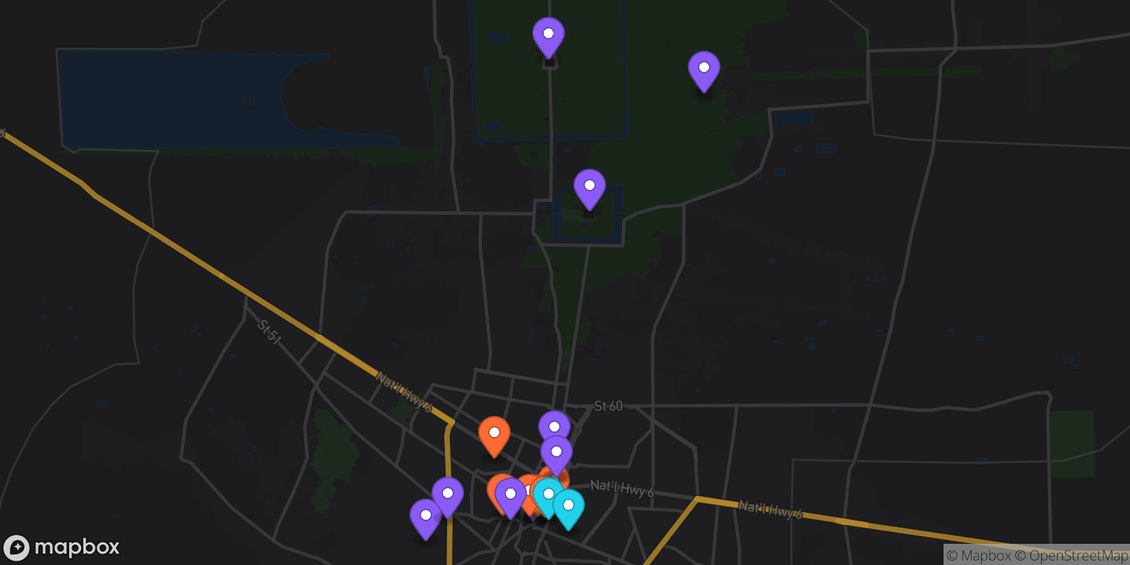 Map showing 18 locations