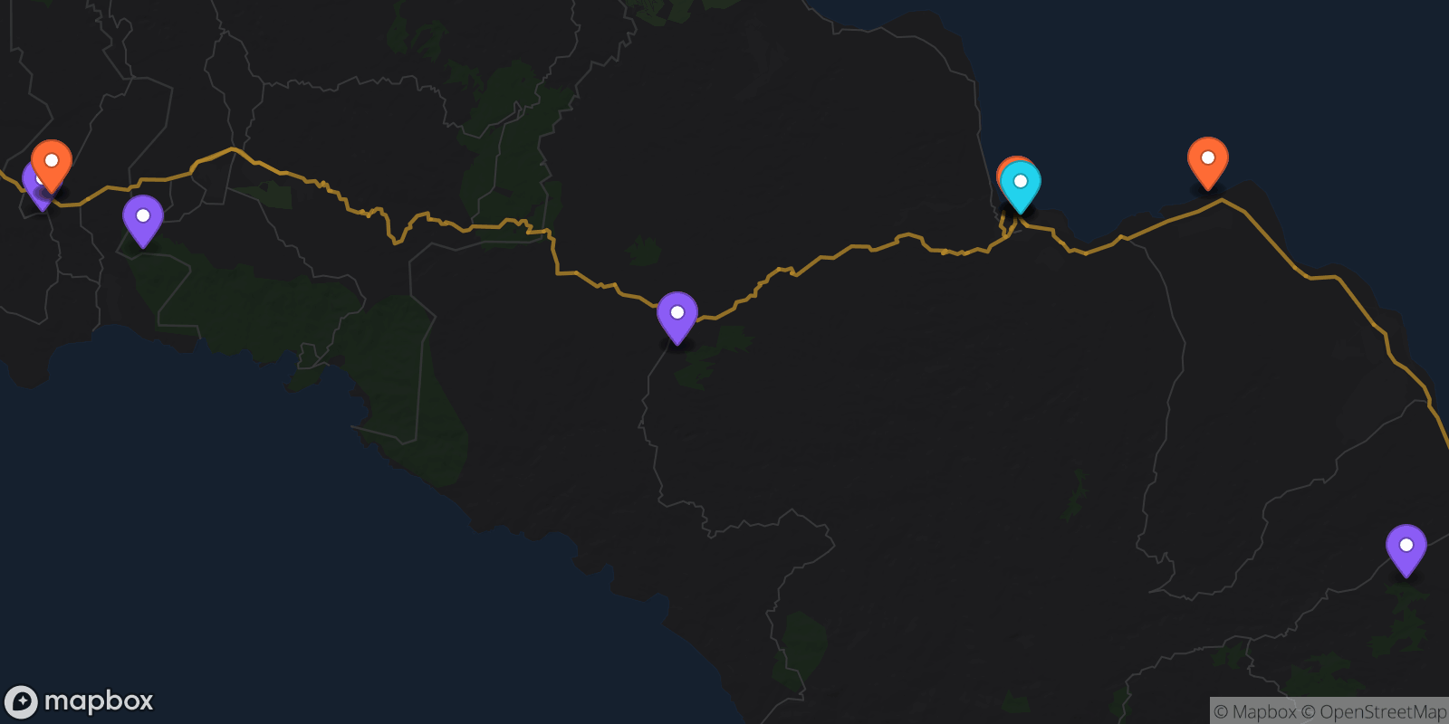 Map showing 17 locations