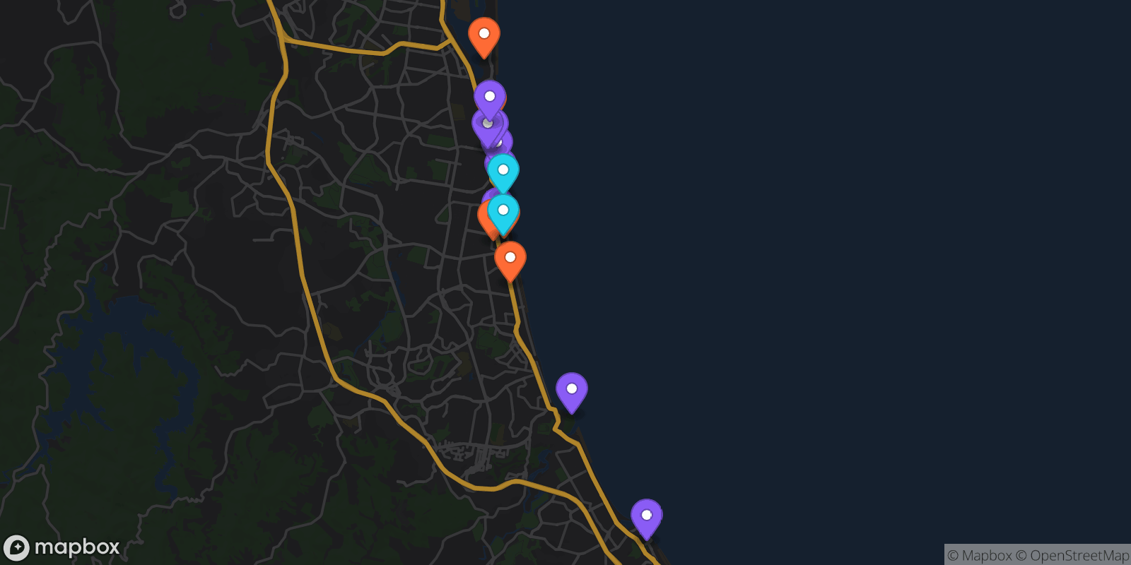 Map showing 15 locations