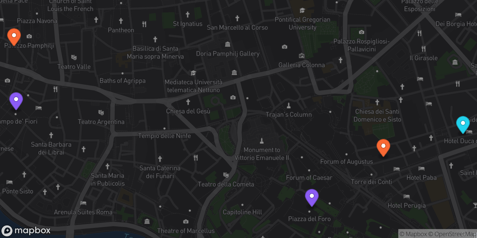 Map showing 5 locations