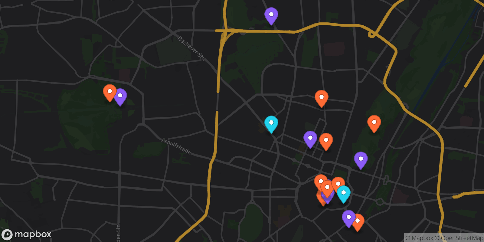 Map showing 18 locations