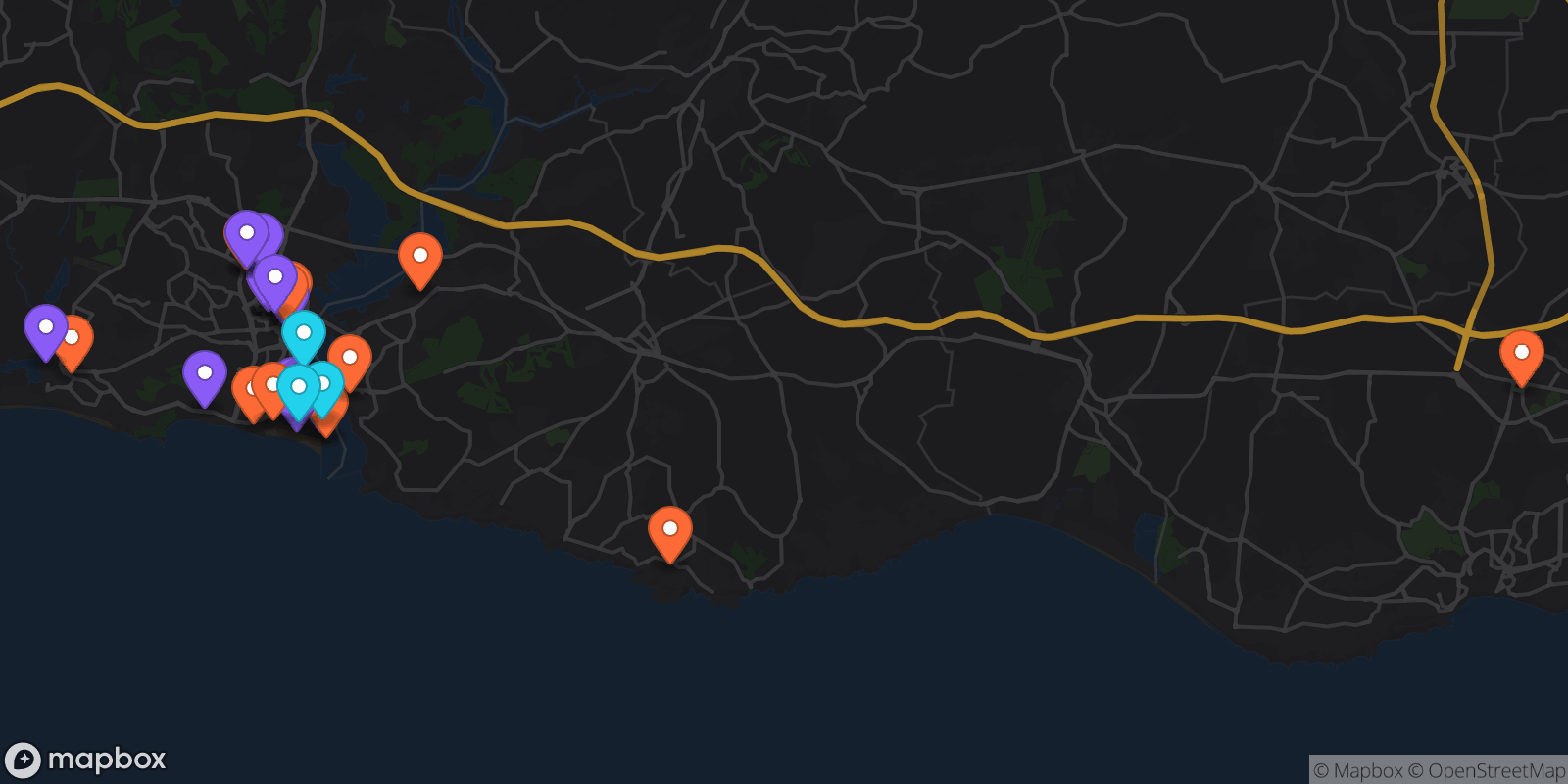 Map showing 25 locations