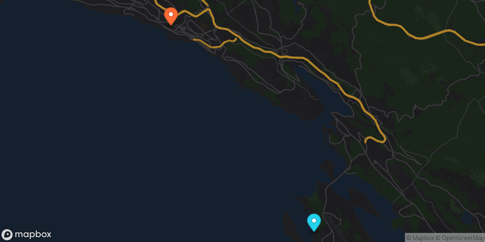 Map showing 2 locations