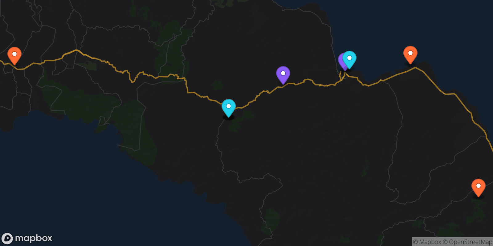 Map showing 14 locations