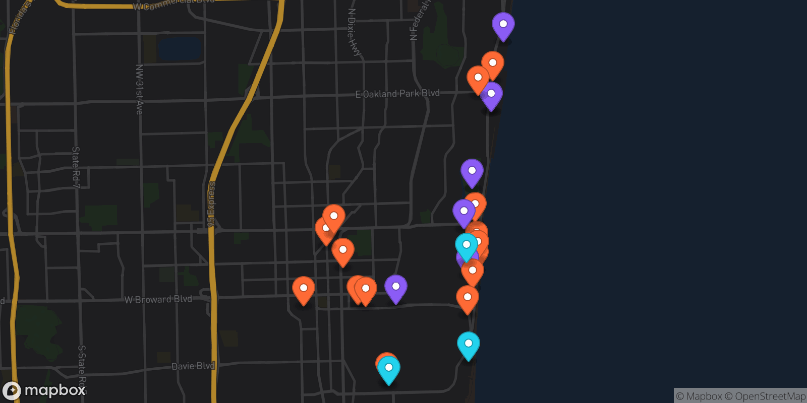 Map showing 25 locations