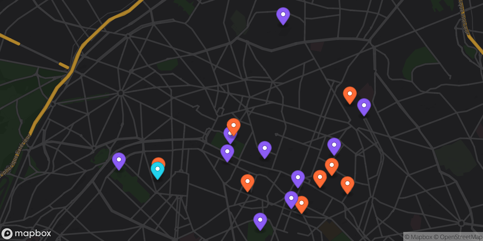 Map showing 19 locations