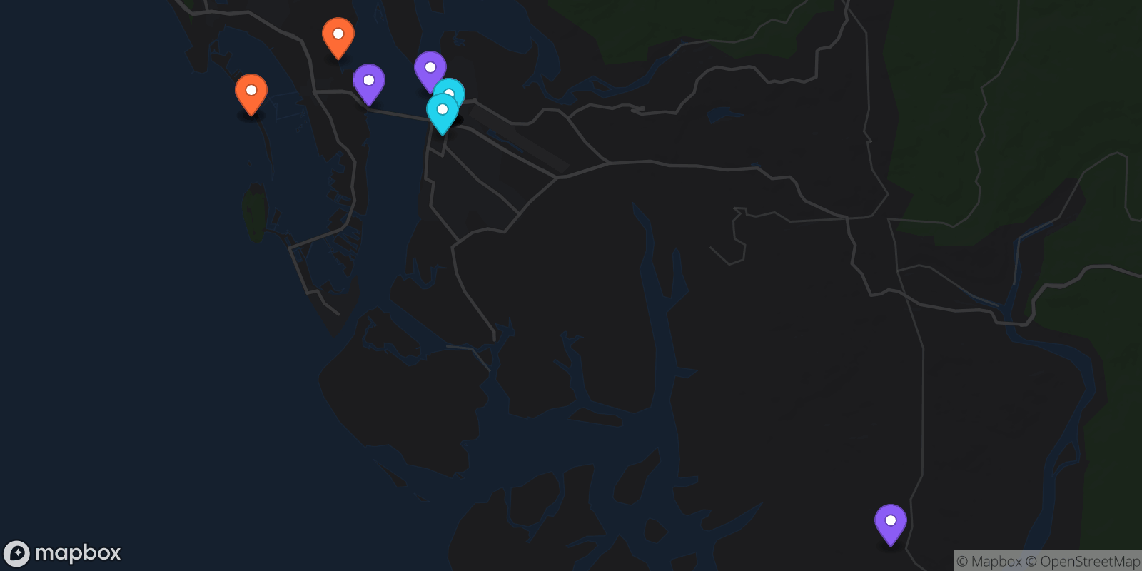 Map showing 16 locations