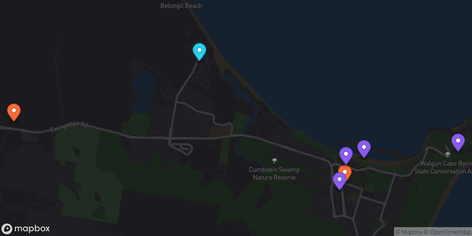 Map showing 7 locations