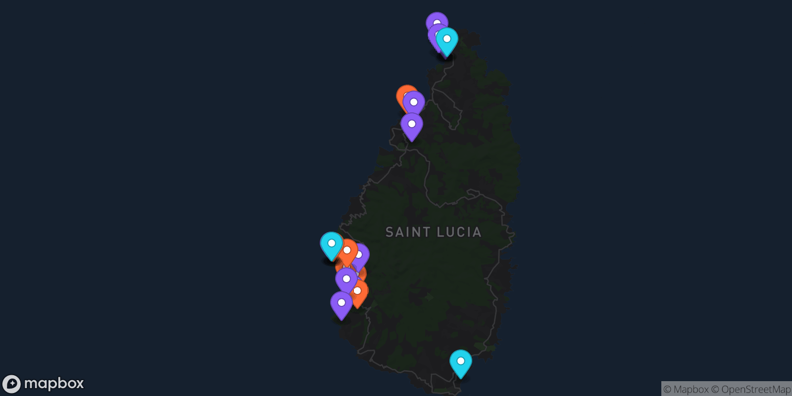 Map showing 24 locations