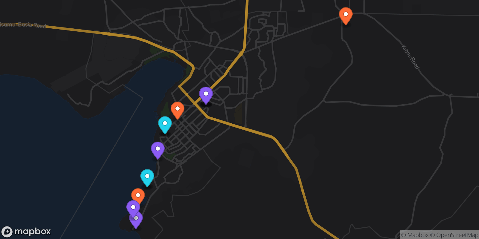 Map showing 15 locations