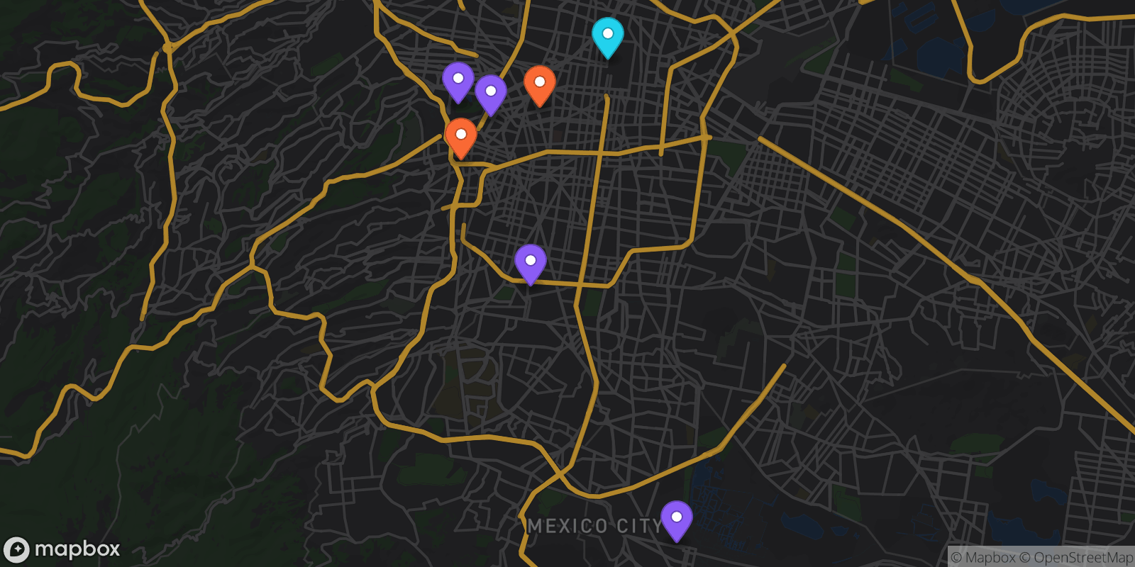 Map showing 7 locations