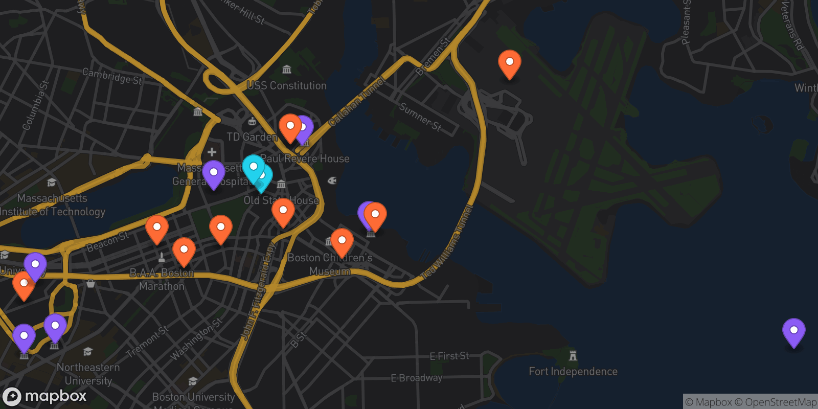 Map showing 18 locations