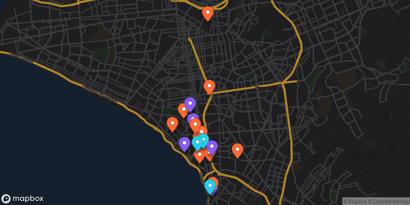 Map showing 21 locations