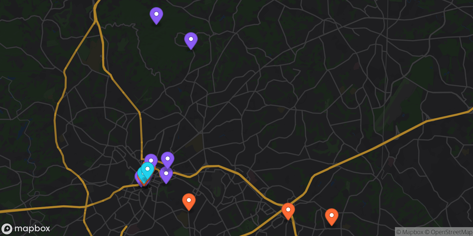 Map showing 16 locations