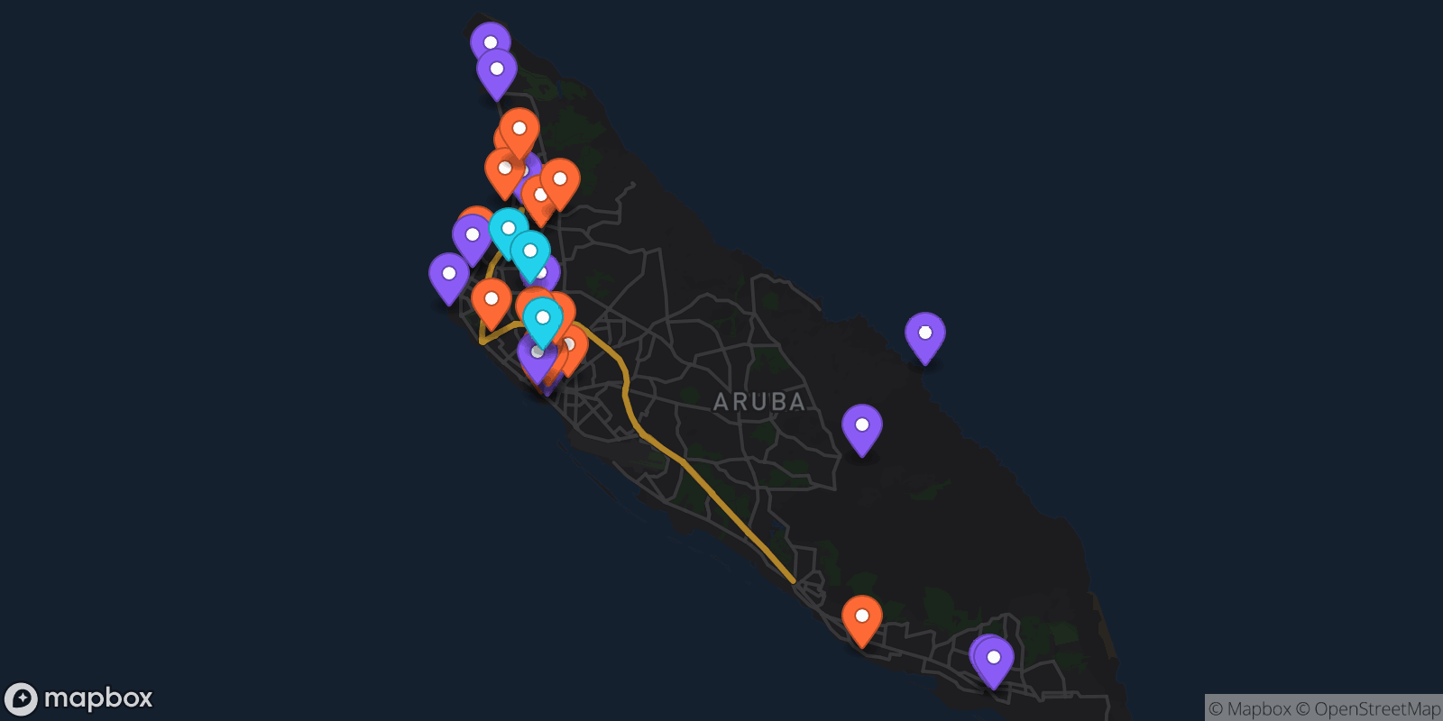 Map showing 33 locations