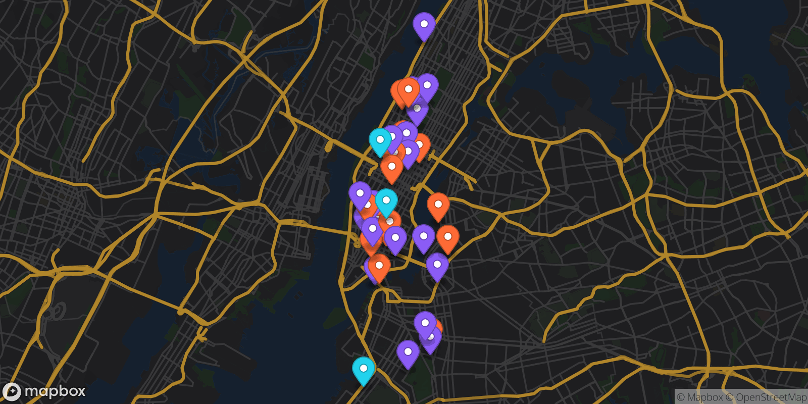 Map showing 43 locations