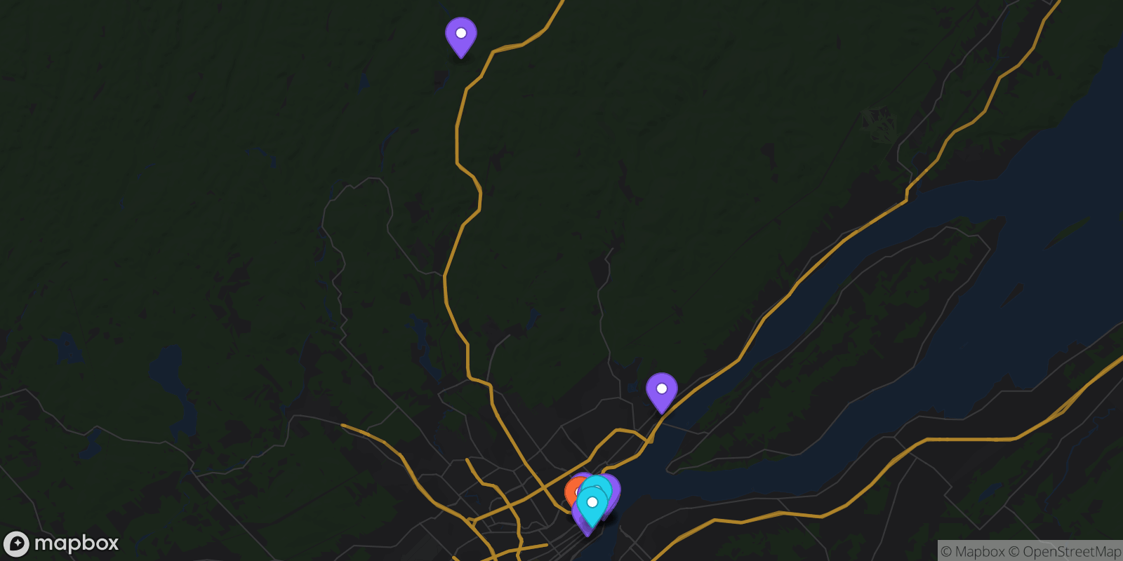 Map showing 16 locations