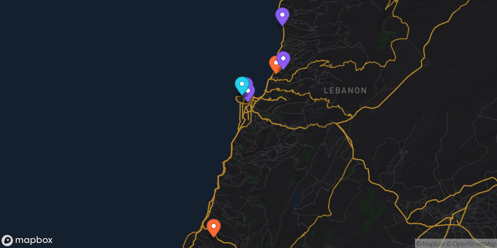 Map showing 9 locations