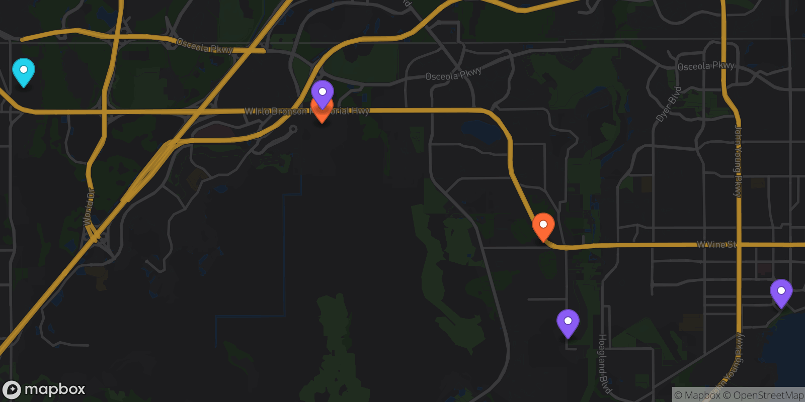 Map showing 6 locations