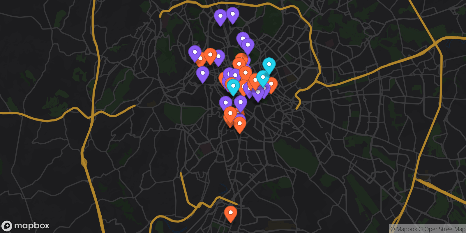 Map showing 45 locations