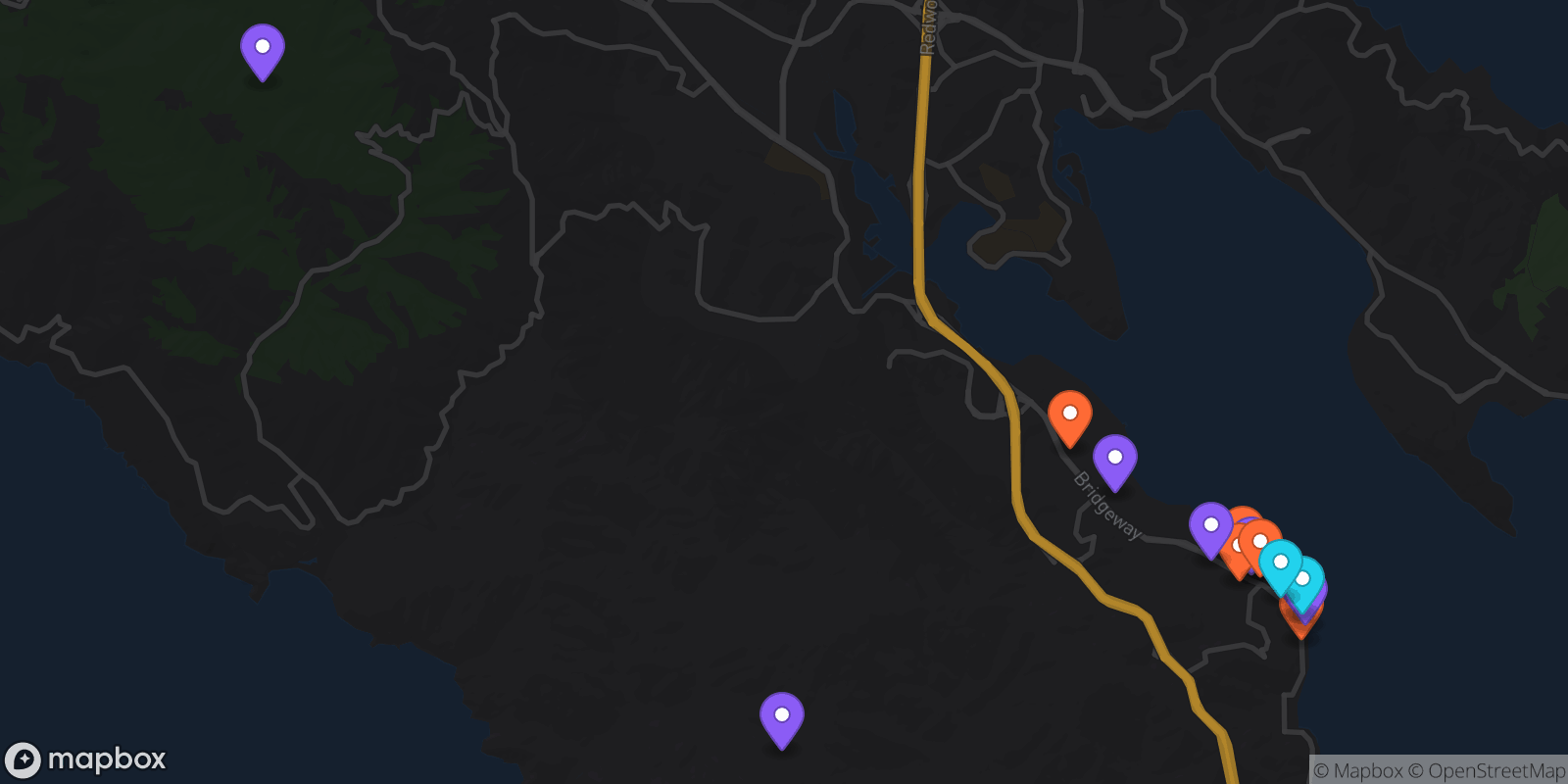 Map showing 14 locations