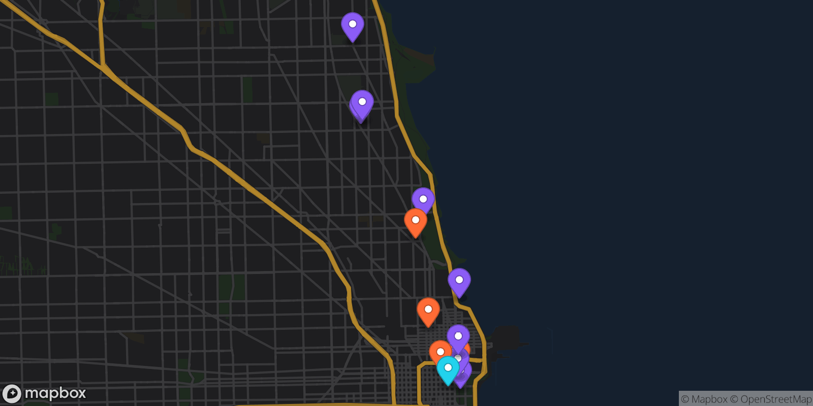 Map showing 13 locations