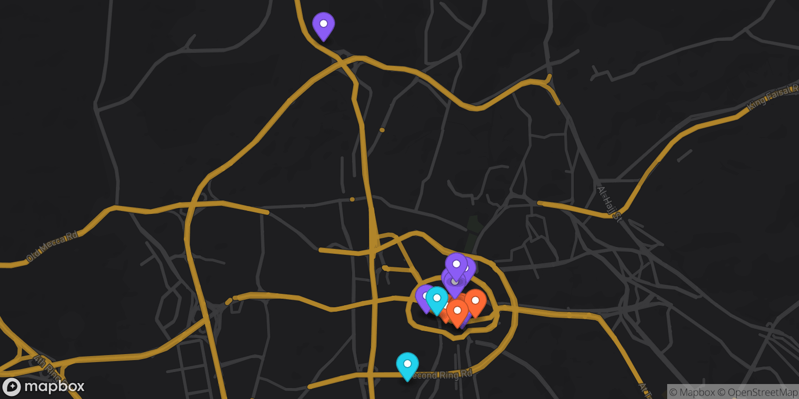 Map showing 16 locations