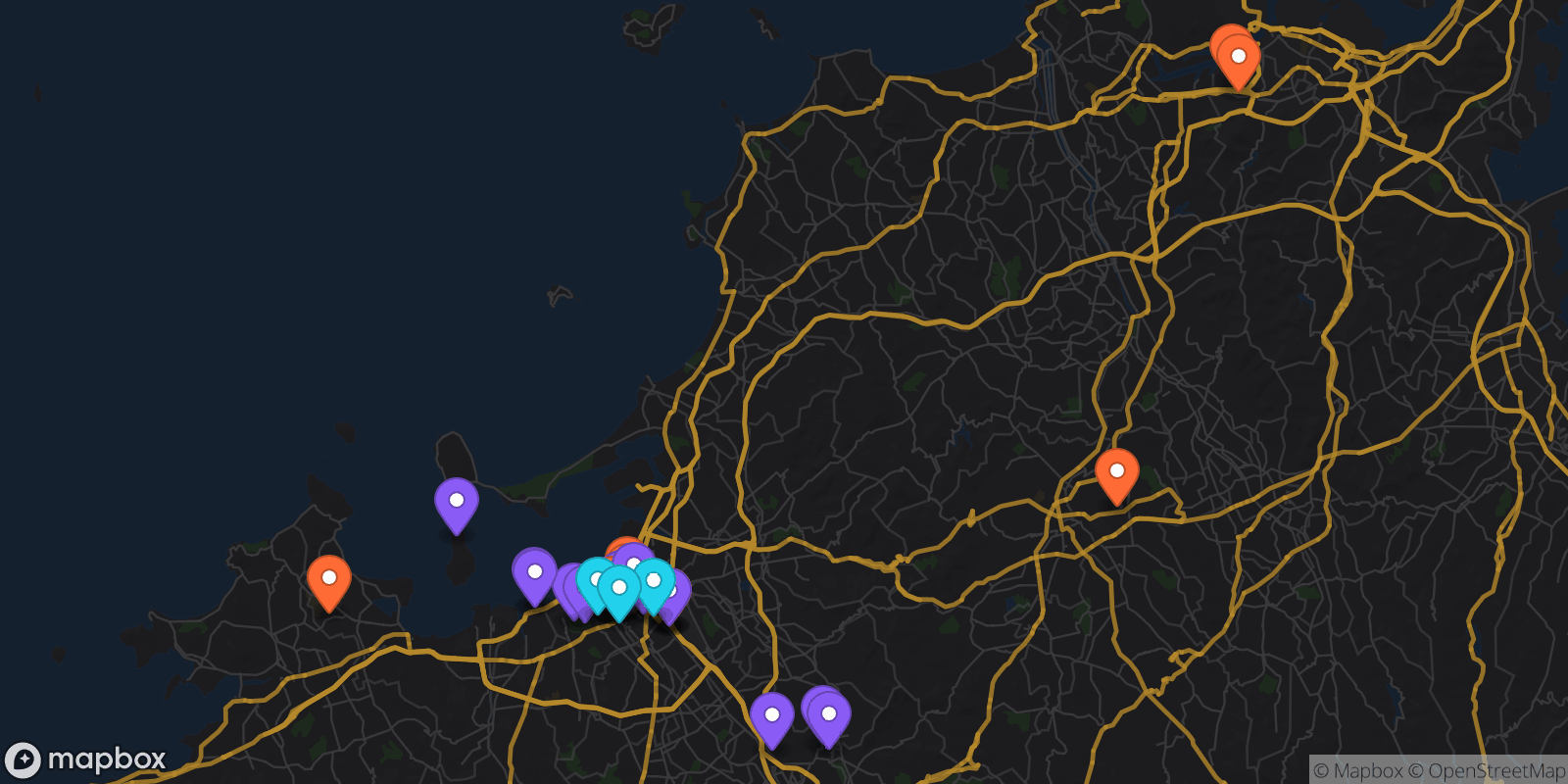 Map showing 36 locations