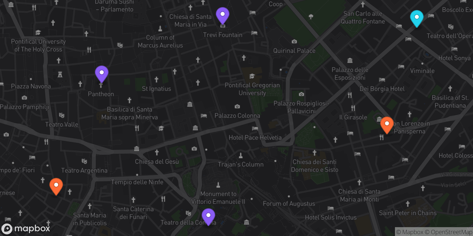 Map showing 6 locations