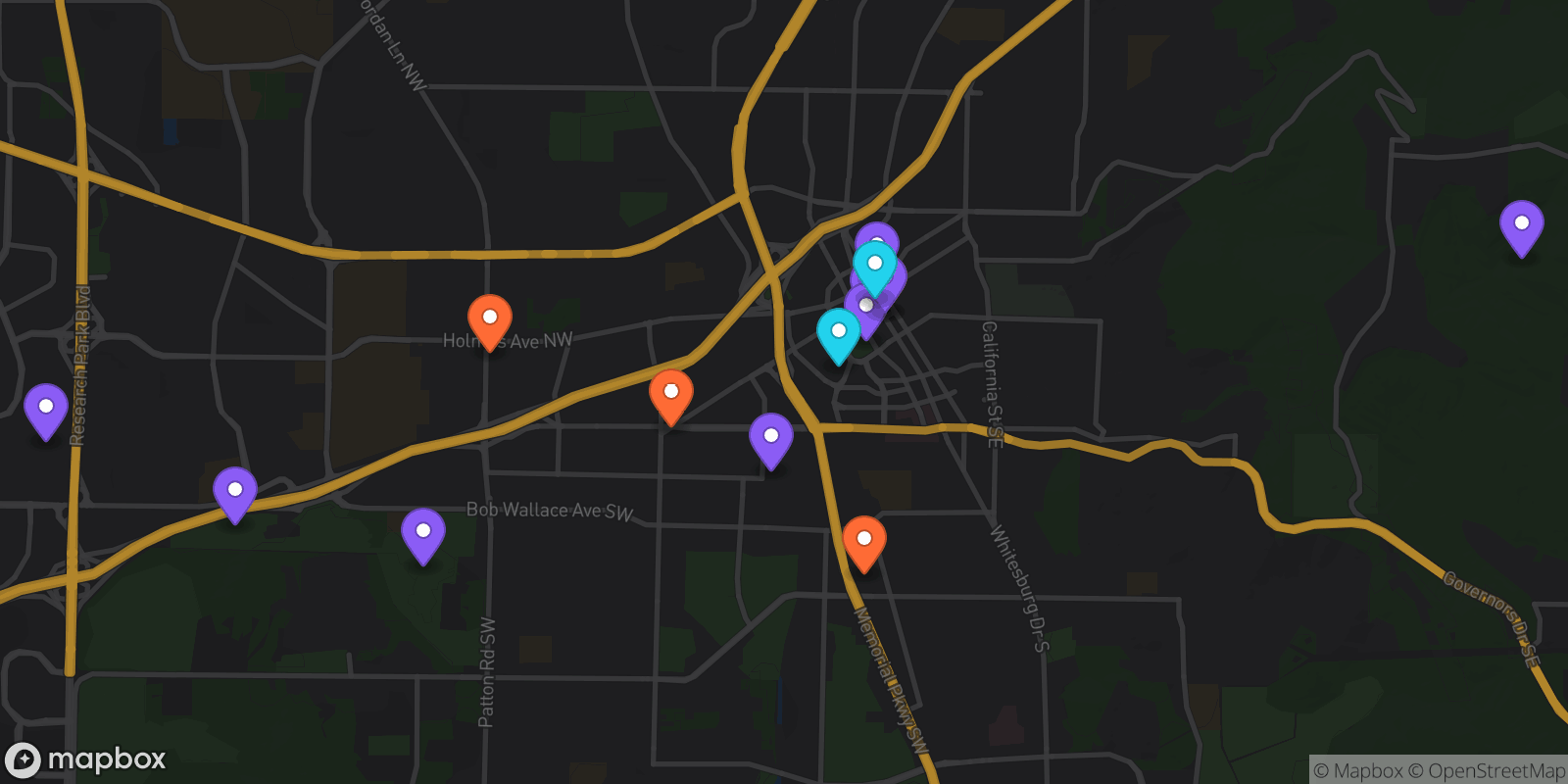Map showing 15 locations