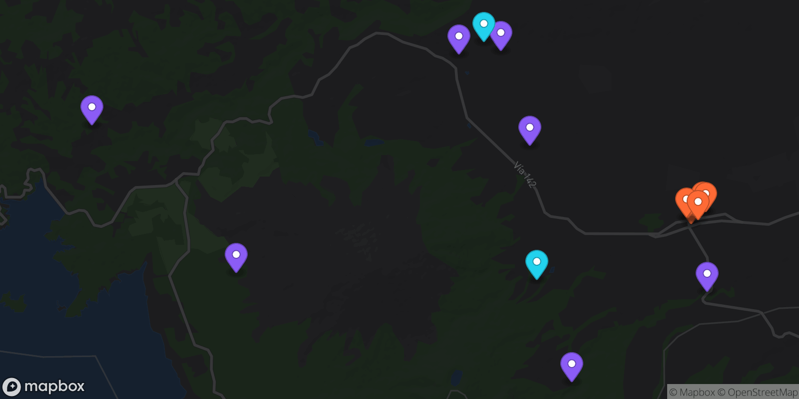 Map showing 15 locations