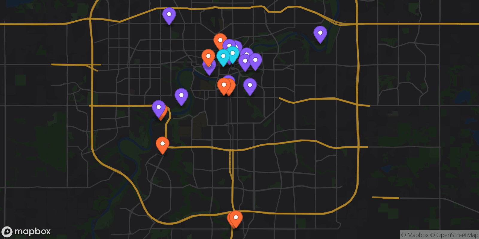 Map showing 24 locations