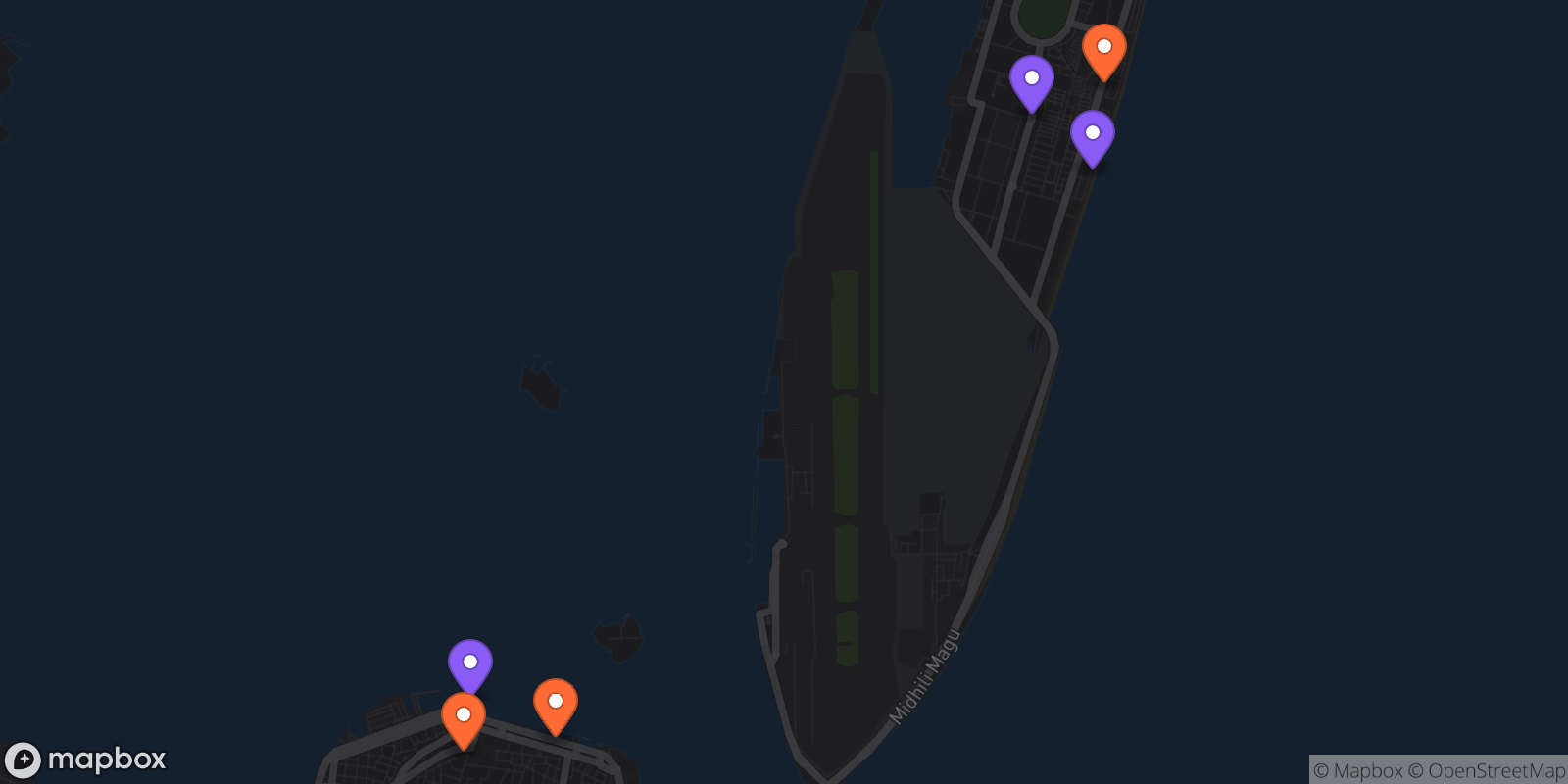 Map showing 6 locations