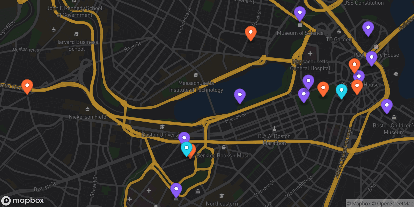Map showing 18 locations