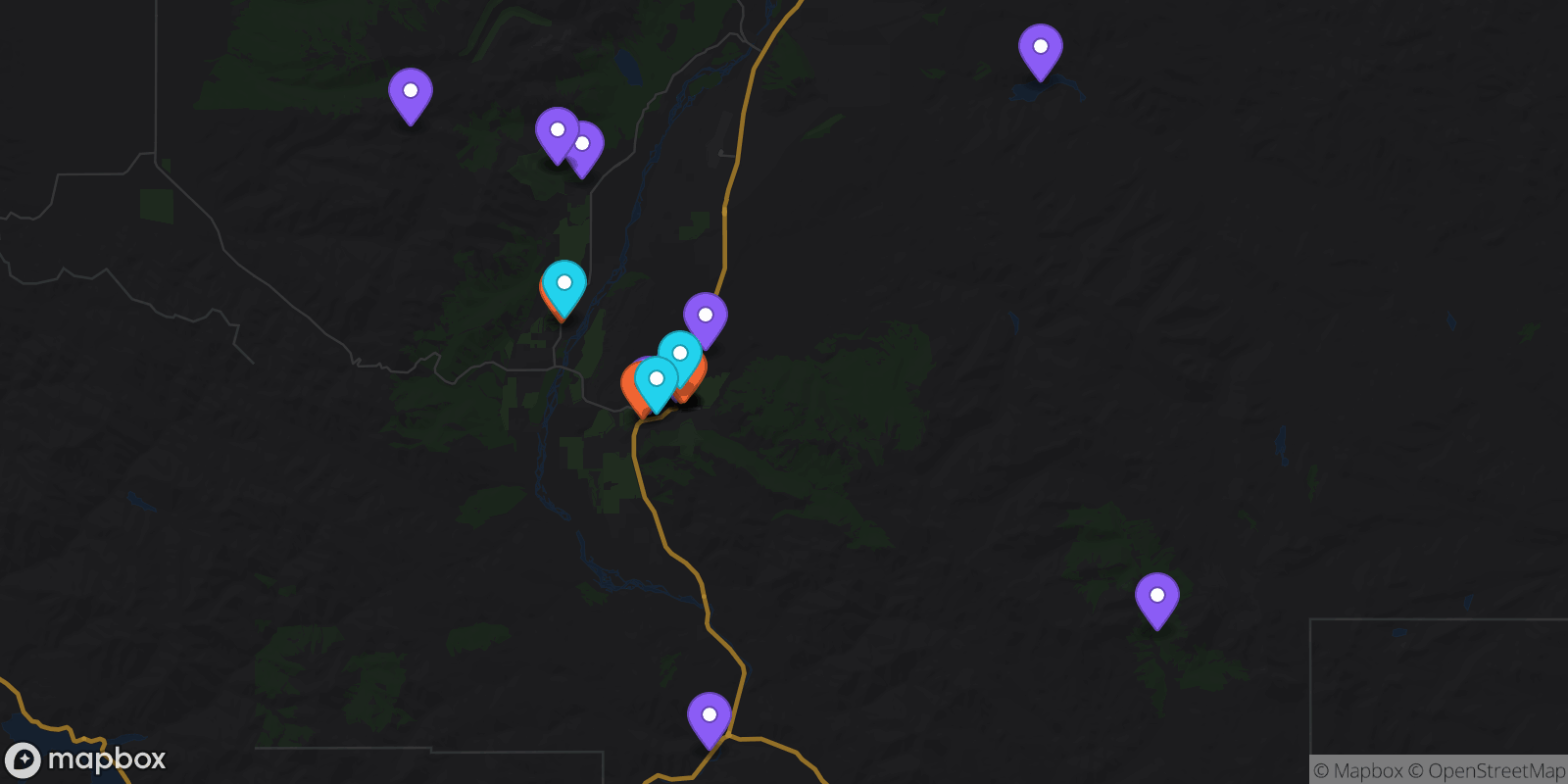 Map showing 22 locations