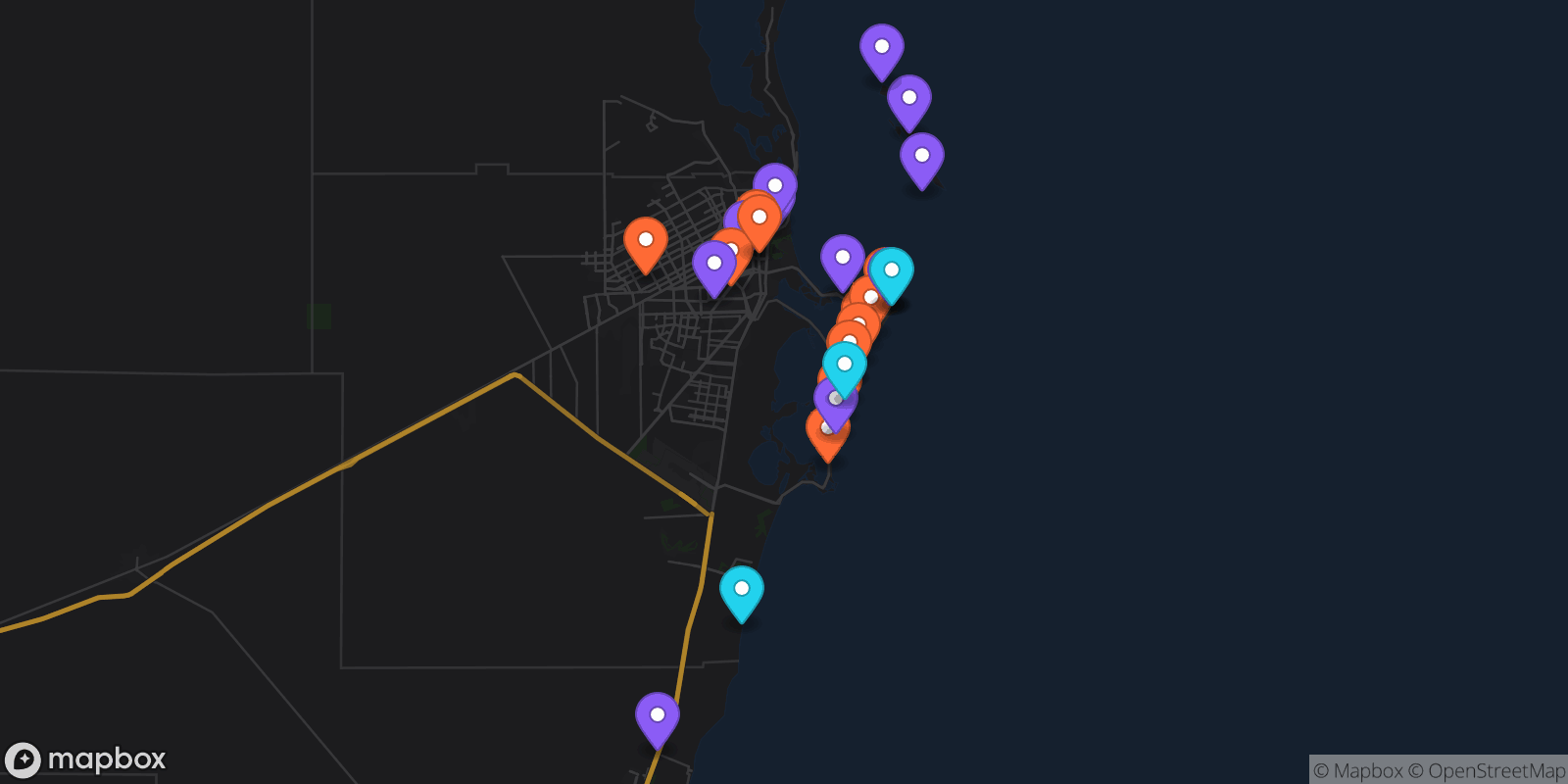 Map showing 28 locations