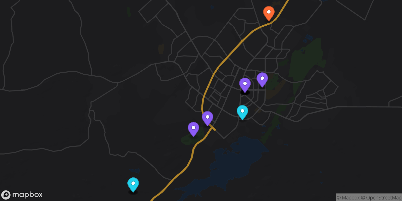 Map showing 17 locations